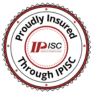 Badge reading Proudly Insured Through IPISC, patent insurance.